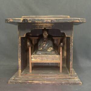 Shinran Monk Buddha Statue With Zushi Box 15 3 Inch 19th C Edo Era Japan Antique