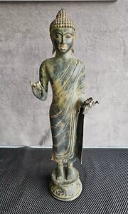 Antique Buddhism Large Standing Thai Cast Bronze Buddha Sukhothai Style 15 5 