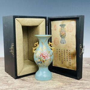 7 4 Old Antique Song Dynasty Ru Porcelain Famille Rose Gilt Flower Bird Bottle