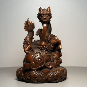Vintage Chinese Wooden Carved Dragon Statue Ornaments Woodwork Figurines Artwork