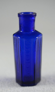 Small Antique Cobalt 6 Sided Poison Bottle Apothecary Pharmaceutical
