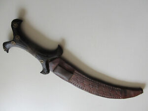 Morrocan Motif North African Carved 8 Curved Steel Blade Dagger Knife Scabbard