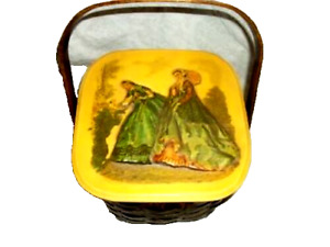 Vintage Handmade 3d Decoupage Sewing Basket French Fashion Gody Ladies Footed