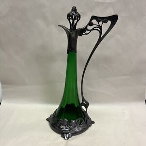 Antique Wmf Claret Jug Green Glass Liner Art Nouveau Maiden
