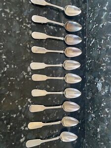 1857 Antique Russian Imperial 84 Kpt Silver Set Of 10 Table Spoons