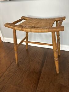 Vintage Stool Mid Century Caned 1960s Bench In Wood Wicker