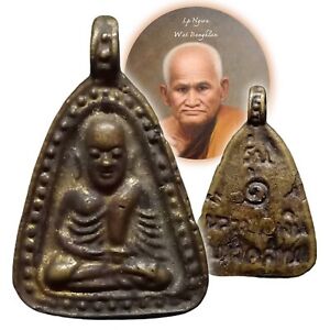 Antique Old Lp Ngern Thai Buddha Amulet Pendant Healing Charm Magic Energy Gift