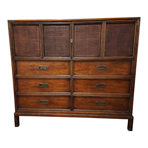 1970s Henredon Campaign Style Tall Gentlemans Chest Of Drawers