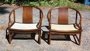 Vintage Pair Mid Century Walnut Baker Far East Caned Chairs 1950 S