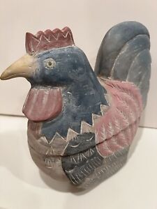 Vintage Folk Art Wood Rooster Sculpture Chicken Carving Farm House Country