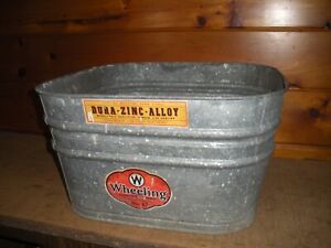 Wheeling Vintage Galvanized Zinc 62 Square 19 Wash Tub W Handles