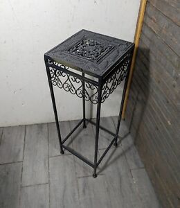 Vintage Wrought Iron Square Plant Stand Pedestal Table Shabby Chic Victorian
