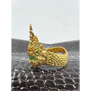 Ring Naga Brass Talisman Charm Lucky Dragon Serpant Jewelry Mantra Thai Amulet