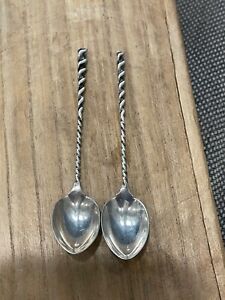 Antique Whiting Sterling Silver Pair Of Spoons W Twisted Handles 5