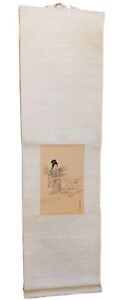 Chinese Hanging Scroll Art Vtg 41 X 11 Woman In Flowing Robes Guang Yu Painting