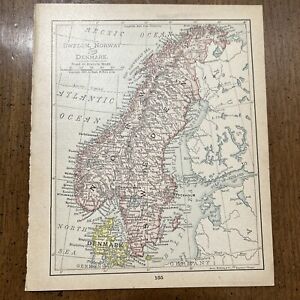 Rand Mcnally Co Antique 1900 Map Of Sweden Norway Denmark 7x6