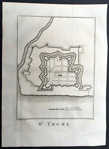 1756 Prevost Schley Antique Print St Thomas Fort Tangasseri Kollam Kerala India