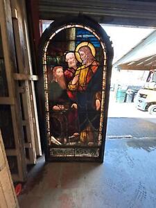 Antique Stained Glass Christ Window From A Closed Church Ka607