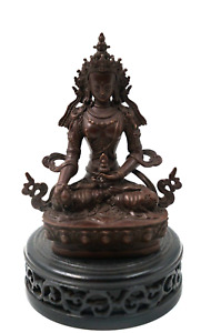 Ornate Chinese Tibetan Female Spiritual Praye Bronze Figure Statue W Wood Stand