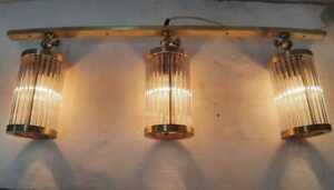 Vintage Art Deco Brass Glass Rod Ship Wall Ceiling Fixture Hanging Light Lamp