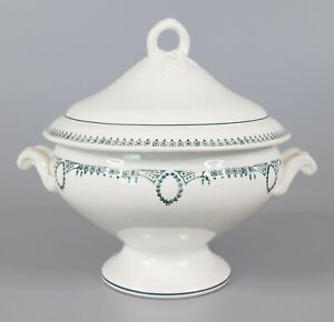 Antique 1920s French St Amand White Green Ironstone Soup Tureen Soupiere