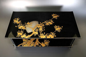 Vintage Japanese Lacquer Cherry Blossom And Moon Maki E Two Tier Low Table
