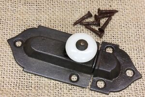 Cabinet Catch Old Cupboard Latch 3 3 4 1870 S White Porcelain Knob Cast Iron