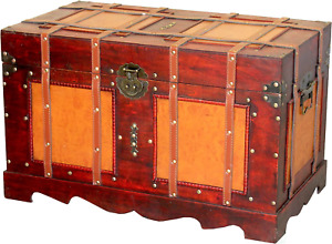 Large Steamer Trunk Storage Box Antique Cherry Style Decorative Carrying Handles