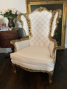 Antique French Ornate Chair Rococo Covered With Louis Vuitton Logo Viny