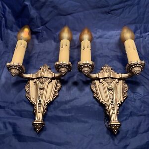 Pair Riddle Co Sconces Polychrome Finish Great 3a