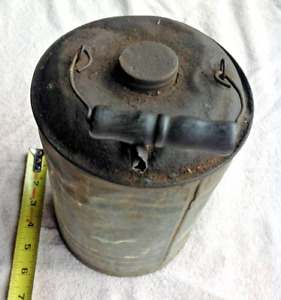 Vintage Antique Metal Tin Can With Pour Spout Metal Bail With Wood Handle