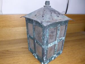Antique Porch Lamp Metal With Textured Glass Arts Crafts Riveted Style