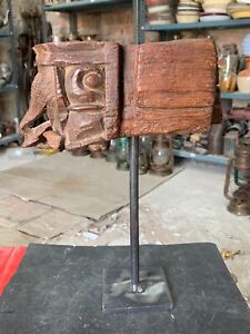 Antique Indian Wooden Handcrafted Bracket Panel Mounted On Iron Stand Home Decor