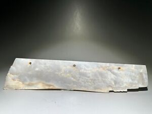 Rare Chinese Shang Dy Old Jade Carved 3 Hole Sword With Person Design L 28 8 Cm