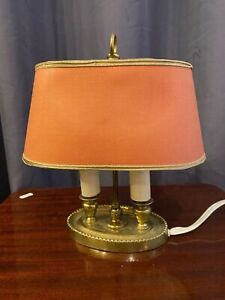Bouillotte Lamp In Bronze Double Lights With Fabric Lampshade Small Model