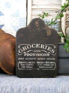 Early Antique Wood Tombstone Bread Cutting Board Black Milk Paint Grocery Sign