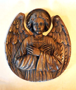 Beautiful Antique 19th Century Angel Relief Wood Carving Wall Panel England 13 