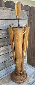 Vintage Sculpted Hand Made Bamboo Umbrella Self Standing Cane Umbrella Stand