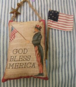 Primitive Patriotic Uncle Sam And Flag Peg Hanger Cupboard Tuck Ornie