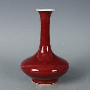 7 5 Chinese Old Ox Blood Red Glaze Porcelain Bottle Vase Mark