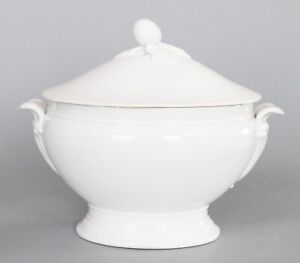 Antique 19th Century French Country White Ironstone Oval Soup Tureen Soupi Re