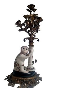 Beautiful Antique Porcelain Bronze Monkey And Roses Excellent Combination