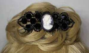 Victorian Beaded Black Cameo Hair Comb Antique Faceted 1900 Sparkling 3 1 3 Co
