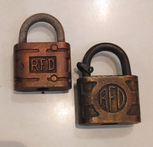 Lot Of 2 Antique Vintage Rfd Acme Brass Padlocks Old Locks No Keys