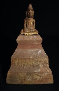 Small Antique Seated Wood Buddha Figure From Thailand Southeast Asia