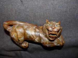 Antique Asian Stone Carving Of A Crouching Tiger Or Cat