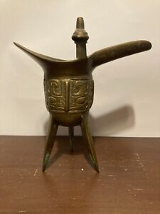 Vintage Chinese Bronze Jue Wine Dynasty Vessel Cup 7 Tall Weighs 1 5 Pounds