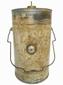 Scarce Early 20th C Vint Pntd Tin Kerosene Can W Domed Glass Fill Meter Handle