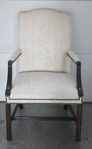 Kindel Mahogany Chippendale Style Arm Chair Silk Liverpool Bird Fabric Nailhead