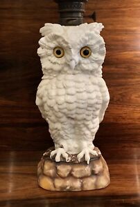 Rare Antique Porcelain Owl Lamp Base German Very Large 14 Inches Owl Oil Lamp